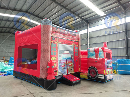 Unisex Kids' Inflatable Fire Station Theme Bouncer House with Jumping Slide Combo