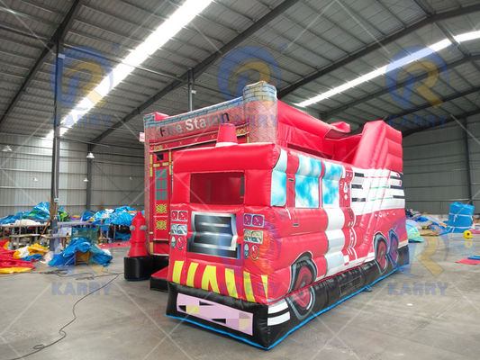 Unisex Kids' Inflatable Fire Station Theme Bouncer House with Jumping Slide Combo
