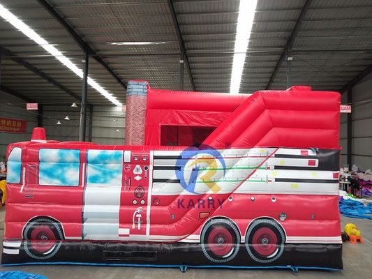 Fire Station Truck Inflatable Bouncer Slide Combo for Party Rentals Age Range 14 Years up