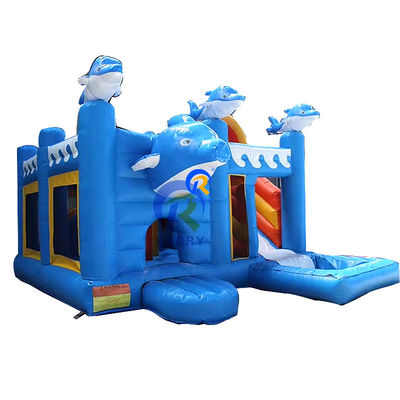 Unisex Outdoor Playground 5*5m Commercial Inflatable Dolphin Bounce House with Slide
