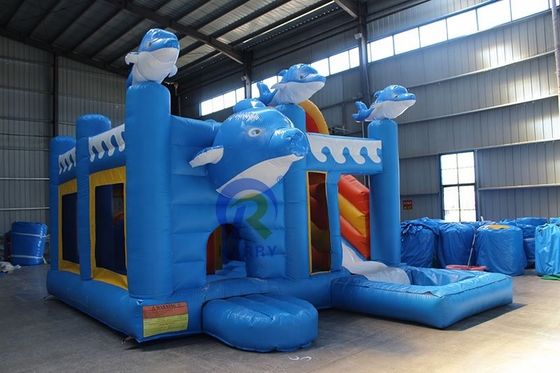 Unisex Outdoor Playground 5*5m Commercial Inflatable Dolphin Bounce House with Slide