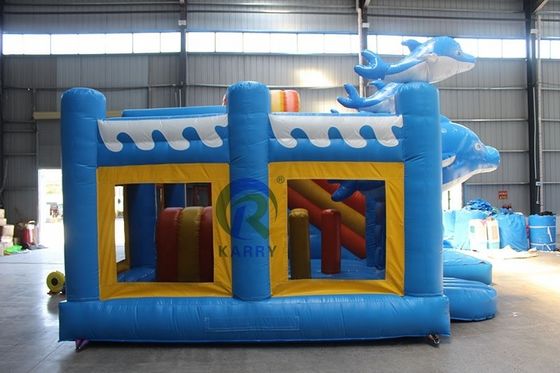 Unisex Outdoor Playground 5*5m Commercial Inflatable Dolphin Bounce House with Slide