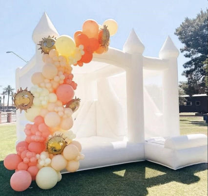 Hand Drawn White Jumping and Sliding Inflatable Bouncer Ideal for Commercial Parties