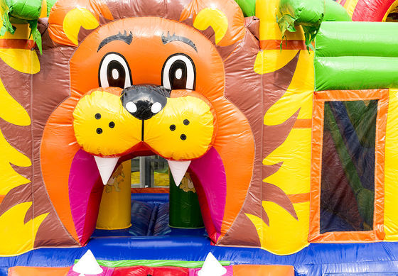 14 Years Unisex Inflatable Outdoor Jungle Lion Bouncer with Slide and Jumping Castle