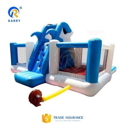 Castle Kids Inflatable Shark Bounce House Jumper with Water Slide and Portable Design
