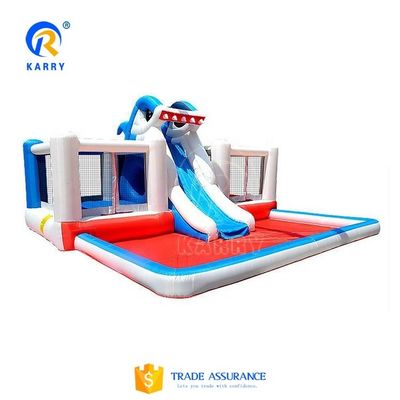 Castle Kids Inflatable Shark Bounce House Jumper with Water Slide and Portable Design