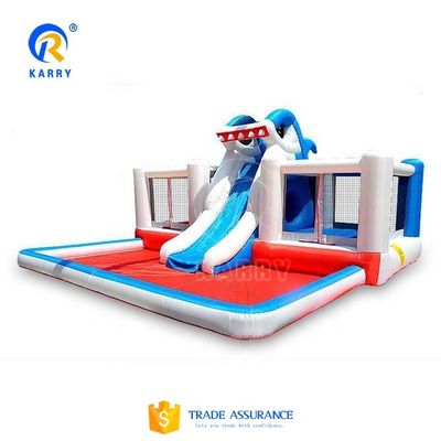 Castle Kids Inflatable Shark Bounce House Jumper with Water Slide and Portable Design
