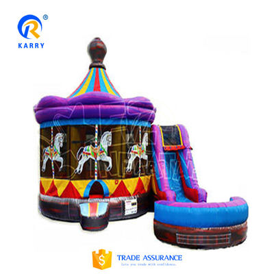 Features PORTABLE Giant Carousel Bouncy Castle Combo Slide with Customized Color