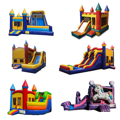 5x5m Inflatable Rainbow Unicorn Bouncy Castle Slide Combo Customized Color Collection