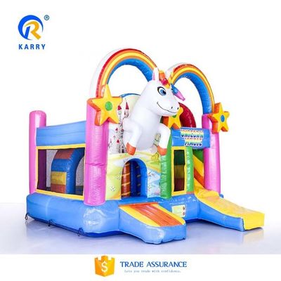 Unisex PORTABLE Rainbow Unicorns Castle Jumping Bouncer Slide Combo in Rainbow Color