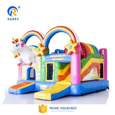 Unisex PORTABLE Rainbow Unicorns Castle Jumping Bouncer Slide Combo in Rainbow Color