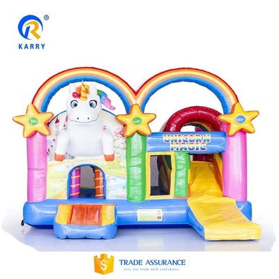 Unisex PORTABLE Rainbow Unicorns Castle Jumping Bouncer Slide Combo in Rainbow Color