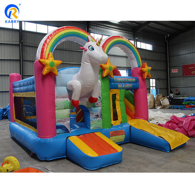 Unisex PORTABLE Rainbow Unicorns Castle Jumping Bouncer Slide Combo in Rainbow Color