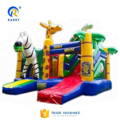 Jungle Adventure Castle Inflatable Bouncer Slide Combo with Jungle Animal Design