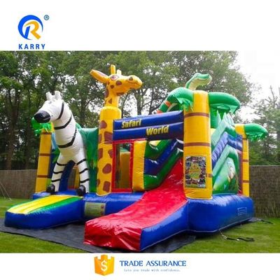 Jungle Adventure Castle Inflatable Bouncer Slide Combo with Jungle Animal Design