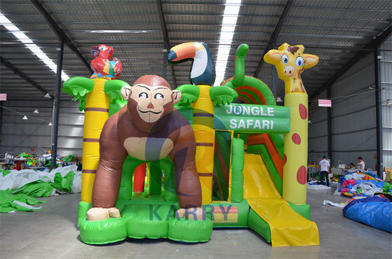 Jungle Adventure Castle Inflatable Bouncer Slide Combo with Jungle Animal Design
