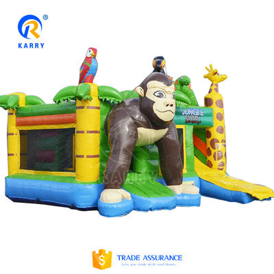 Inflatable Castle Game Big Mouth Monkey Happy Animal World Theme Bouncing House with Slide