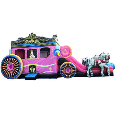 Inflatable Bouncer with Slide and Repair Kit Commercial Pink Princess Carriage Combo