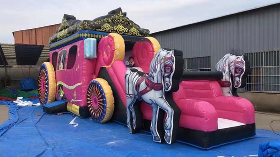 Inflatable Bouncer with Slide and Repair Kit Commercial Pink Princess Carriage Combo