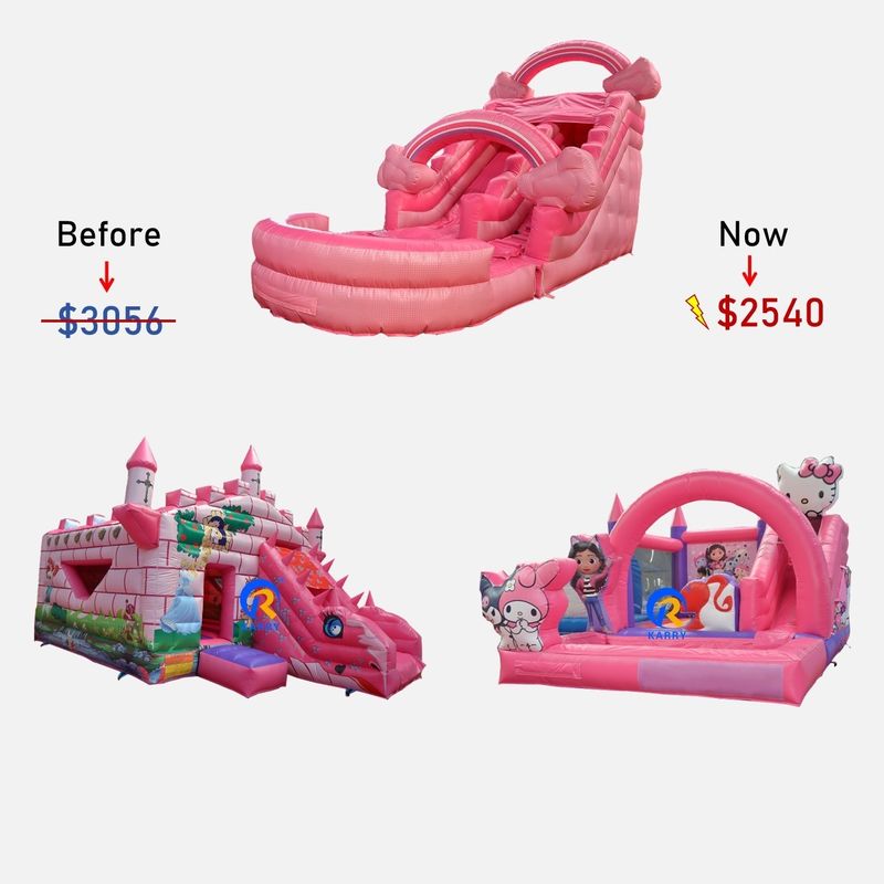 Sea Air or Express Shipping Unisex Pink Inflatable Bounce House Combo with Slides