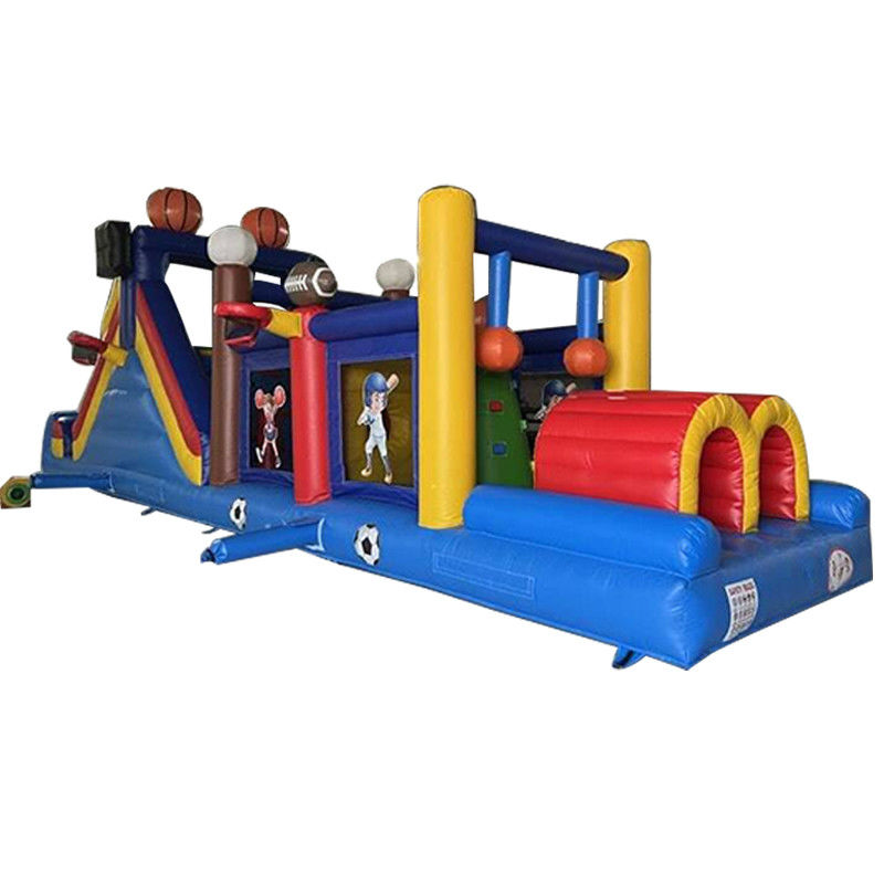 Unisex Ball Sports Game Track Land Inflatable Obstacle Course with Bounce House and Slide