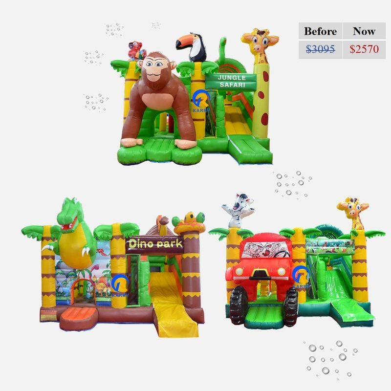PVC Inflatable Bouncy Castle with Slide Commercial Grade Jungle Theme Customized Size
