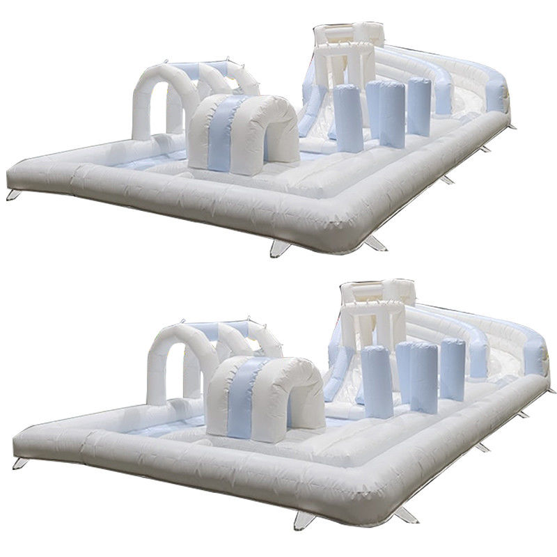 White PVC Unisex Outdoor Obstacle Course Inflatable Soft Play Equipment Kids' Playground Slide Water Inflatable with Pool