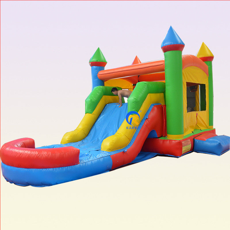 Customized Color Commercial Grade Pvc Rainbow Inflatable Bounce House with Slide Combo