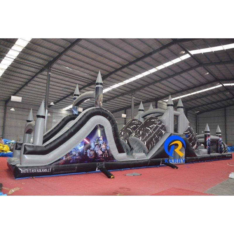 Features PORTABLE Grey and Black Inflatable Obstacle Course with Blower 18x3.5m Customized