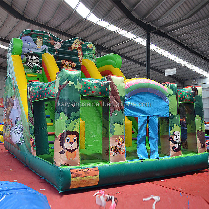 Indoor and Outdoor Fun 2024 PVC Jungle Animal Double-Lane Inflatable Wet and Dry Slide