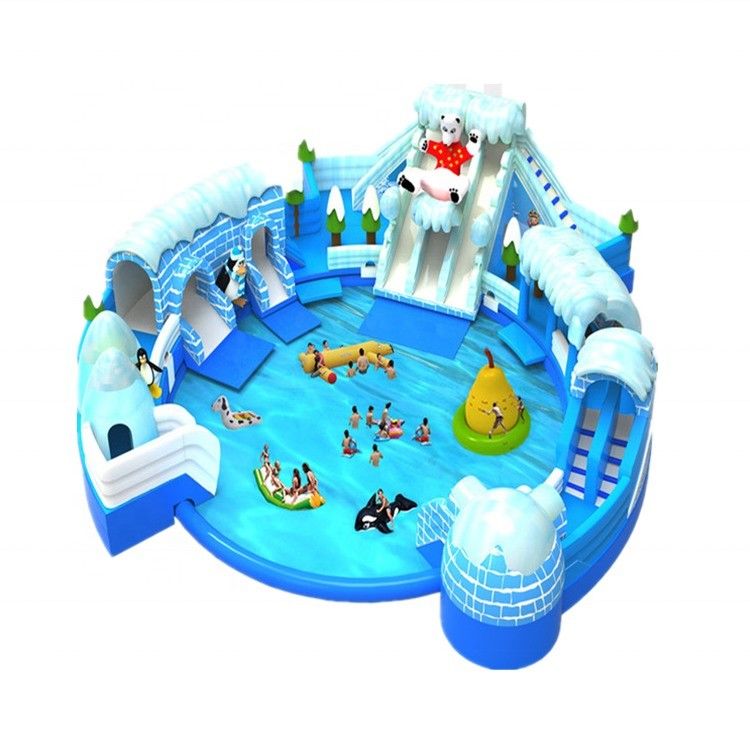 Indoor Custom Inflatable Mobile Water Park with Oversize Pool Funny Polar Bear Theme