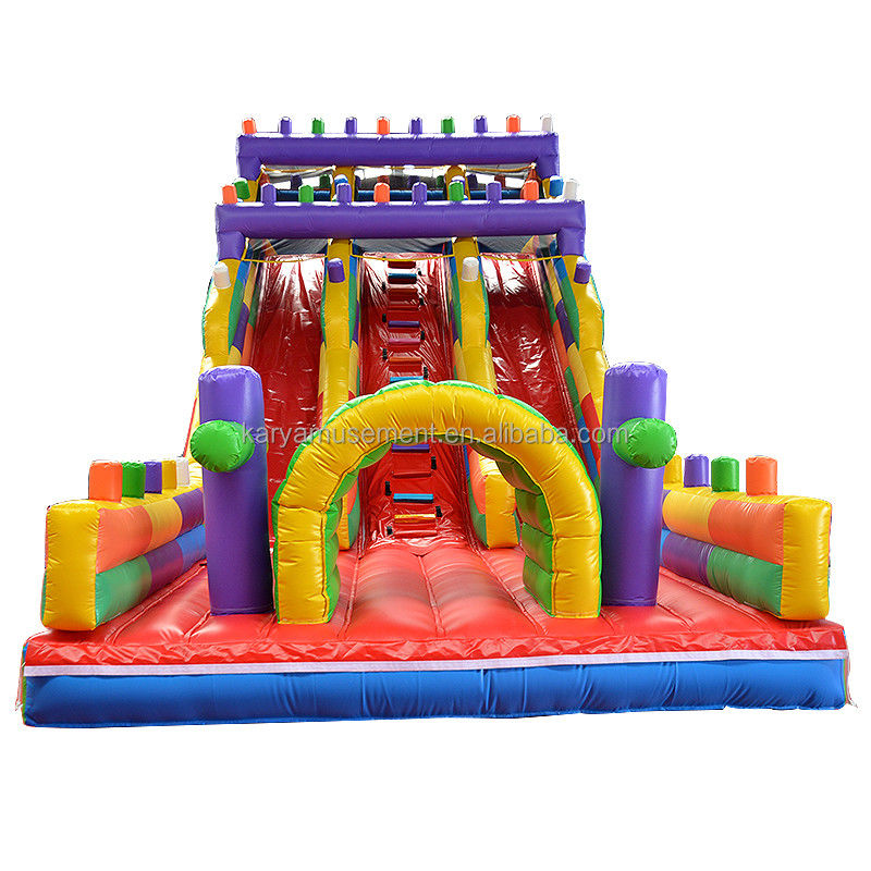 19ft Wide 2-Lane Inflatable Building Block Wet and Dry Slide for Kids Park Party Outdoor