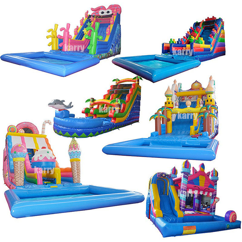 Candy Theme Inflatable Water Slide with Children's Play Pool and Max Capacity 100-500kg