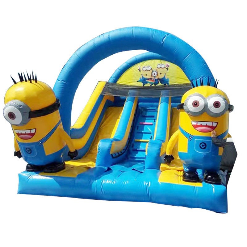 Customized Outdoor Double Lane Min-ions Inflatable Bouncer Slide with Dry-Wet Option