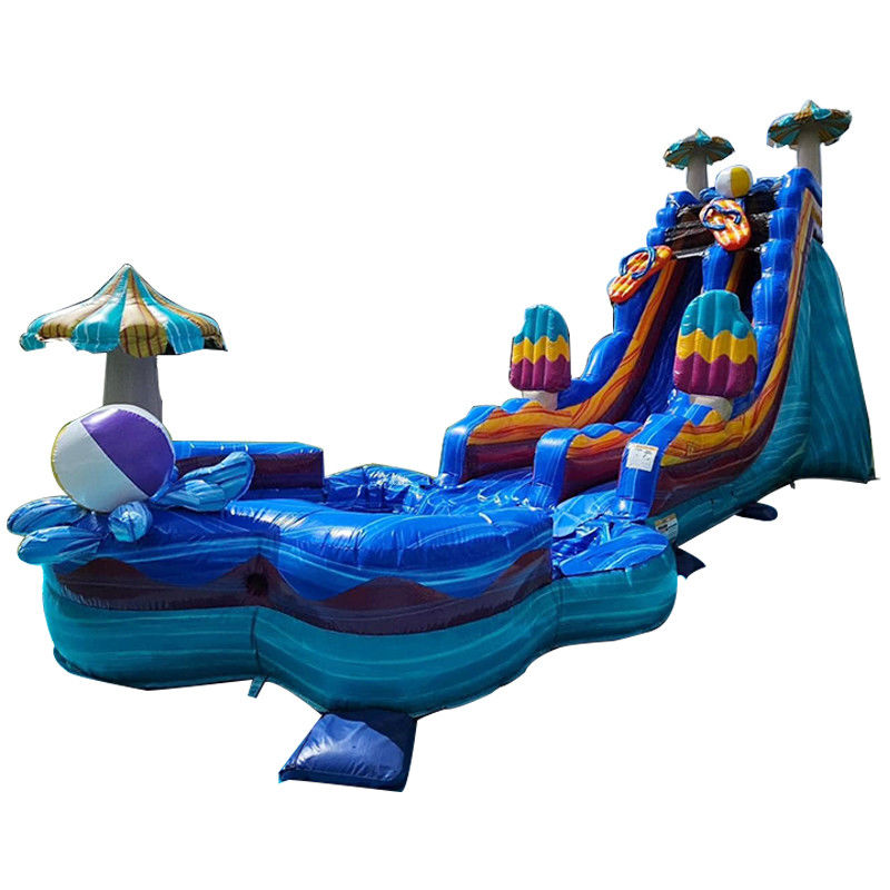 Stimulating Ocean Color Water Slide Games PVC Inflatable with Big Flower-Shaped Pool