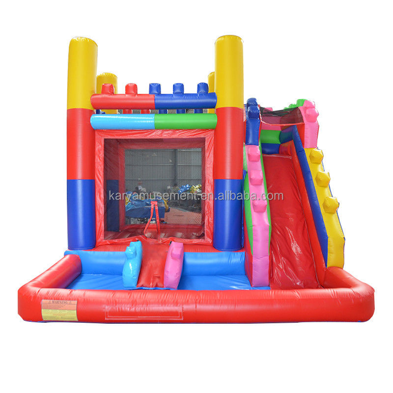 14 Years up Customize Accepted Red Building Block Theme Bouncy Castle with Slide and Big Water Pool Playground PVC