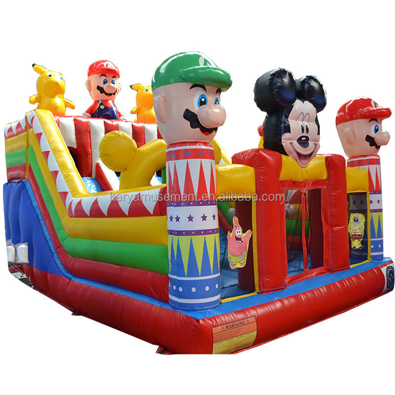 Blower Inflatable Fun City with Mickey and Mario Inflatable Castle Bouncer House Combo Playground Blower Included