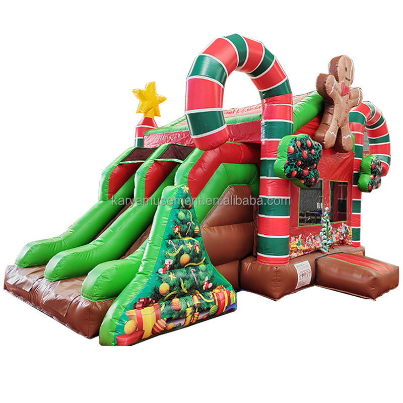 Indoor/Outdoor Commercial Inflatable Christmas Bounce House with Double Slides and Blower