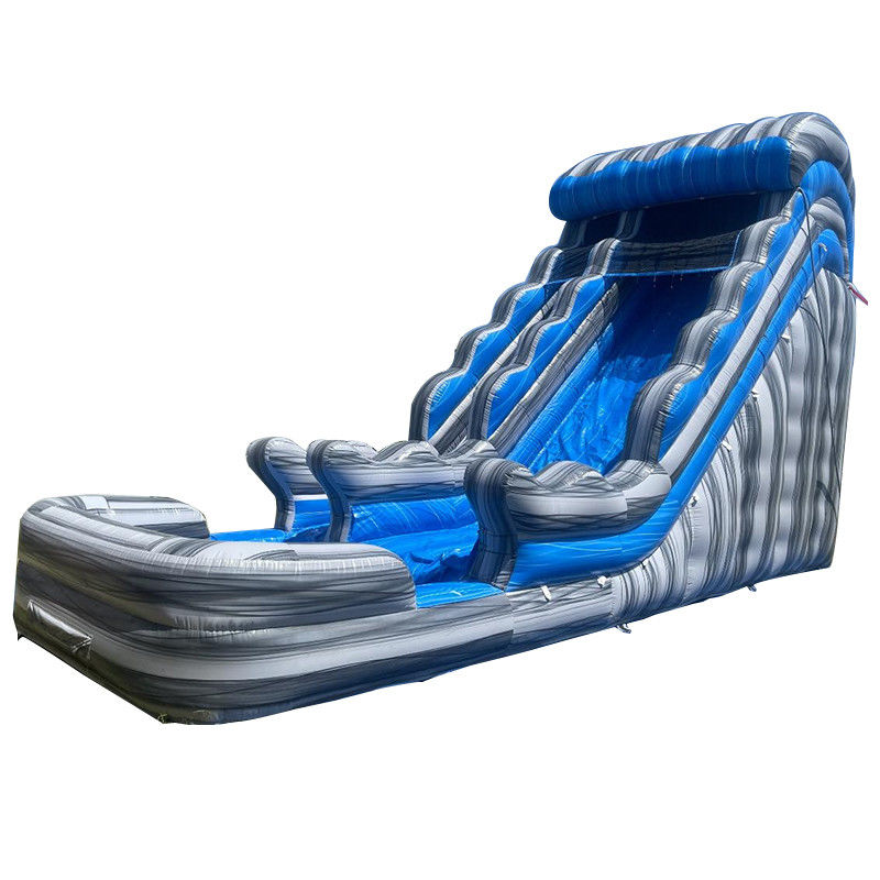 Outdoor Commercial Renting Grey Marble PVC Blue Water Slide with Pool and Bounce Jumping