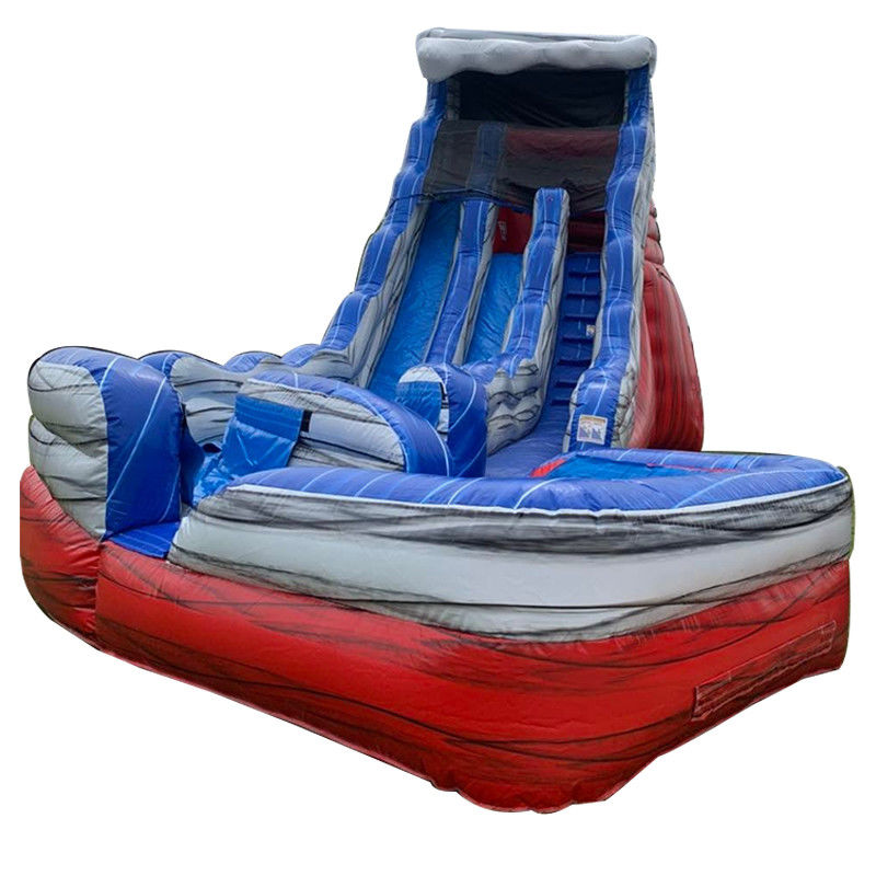 Red and Blue Folding Tail Water Slide Inflatable with Pool Air Slide Customized Logo