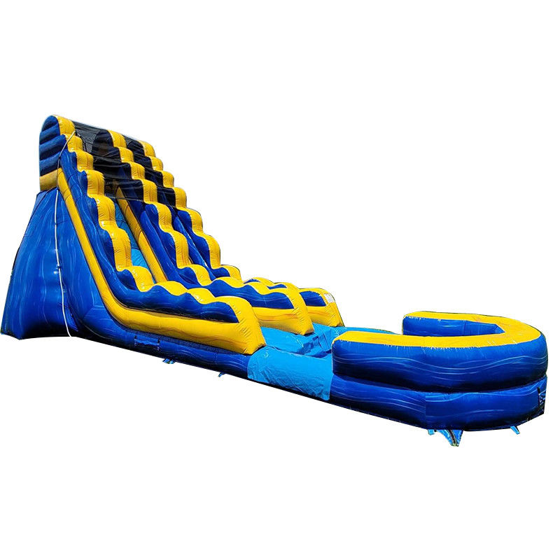 Adult Size Commercial Inflatable Water Slide with Pool in Yellow Striped Design