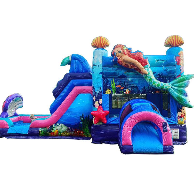 Kids Bouncy Castle Mermaid Theme Inflatable Bounce House with Slide Customized Color
