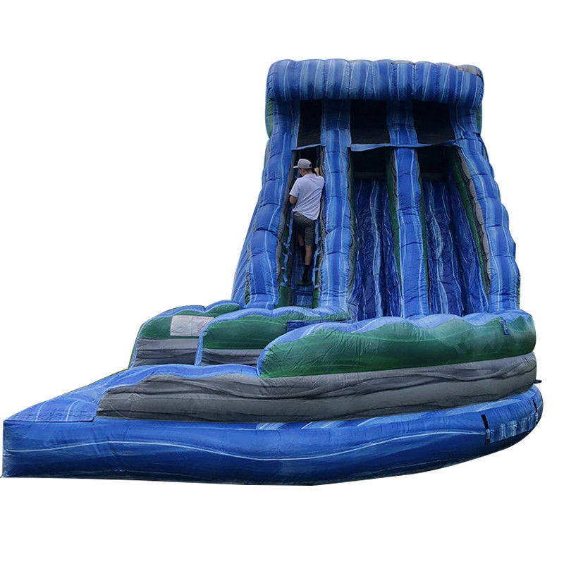 Outdoor Water Park Huge Wave Shape Inflatable Dry Slide with Double Slides in Blue PVC