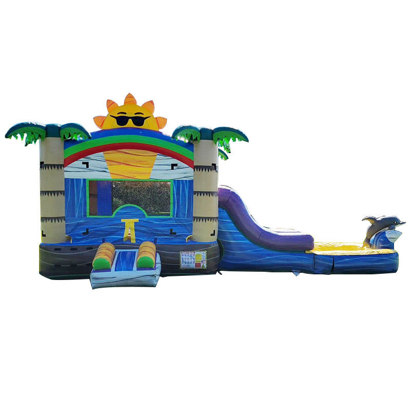 Unisex 27FT Commercial PVC Sun Castle with Slide Inflatable Bouncy Castle and Dual Lane Pool