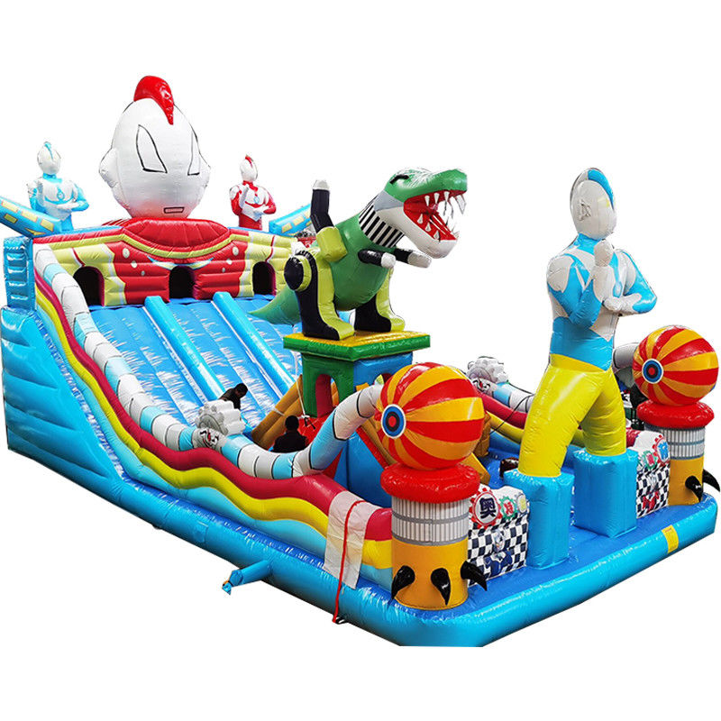 Unisex Children's Inflatable Fun City Dino Theme Bounce House Slide for Party Events