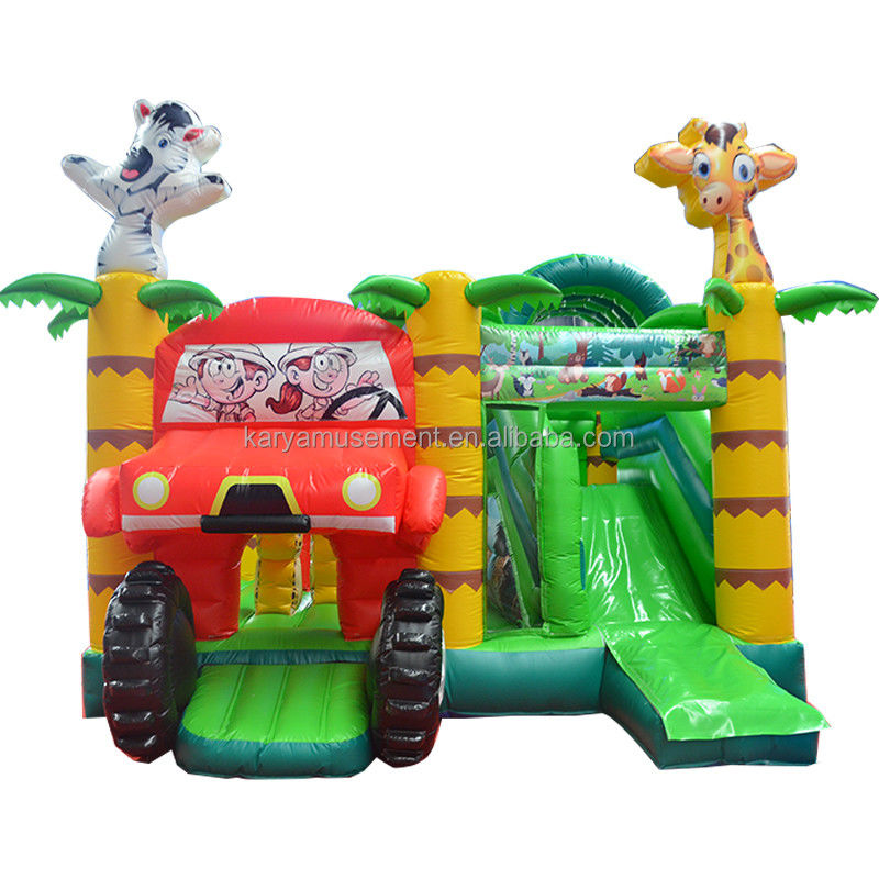 Wild Jungle Safari Inflatable Jumping Castle Customized Color Bounce House with Slide