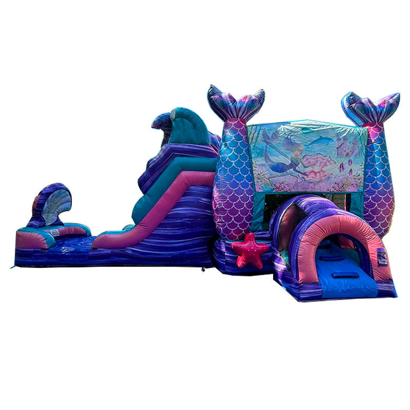 Colorful Mermaid Inflatable Bouncy Castle with Water Slide and Pool Party Rental