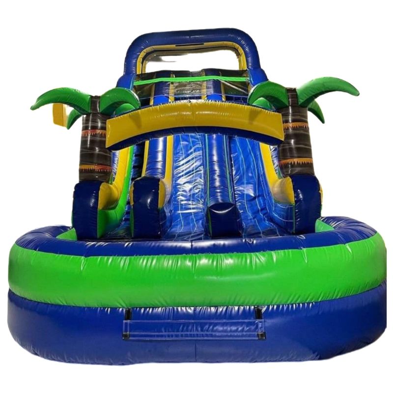 Indoor Double-layer Reinforced PVC Palm Tree Inflatable Double Slide Water Slide with Pool for Kids and Adults