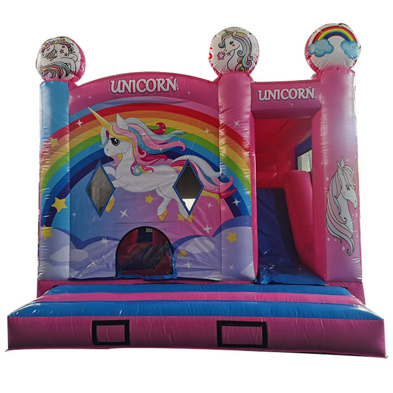 Kids Inflatable Toys Bouncing Castle Party Jumping Rainbow Unicorn Theme with Dry Slide
