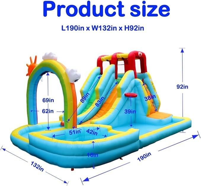 Rainbow Water Curtain and Rock Climbing Inflatable Water Double Slides Park Game for Kids